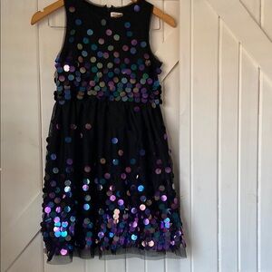 Cat & Jack Black Dress Size 10/12 Iridescent Sequins Party Holiday Sleev…
